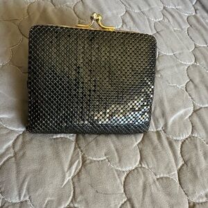 Whiting & Davis Vintage Black Clutch wallet with Gold Hardware EUC